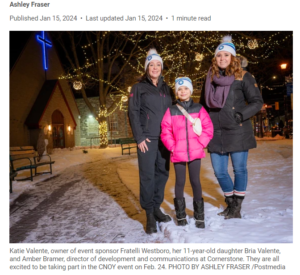 Katie Valente, owner of event sponsor Fratelli Westboro, her 11-year-old daughter Bria Valente, and Amber Bramer, director of development and communications at Cornerstone. They are all excited to be taking part in the CNOY event on Feb. 24. PHOTO BY ASHLEY FRASER 
