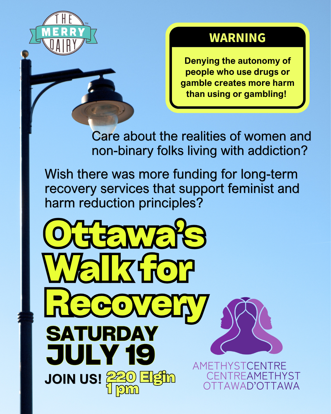 Poster for “Ottawa’s Walk for Recovery” organized by the Amethyst Centre.