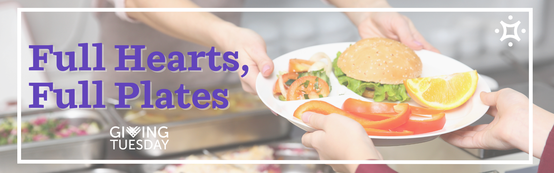 Image shows a plate of food being handed over the counter. The plate containing burger tomatoes orange and sliced peppers