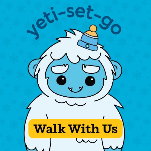 CNOY 2026 image of a yeti with blue face and white fur with text saying walk with us