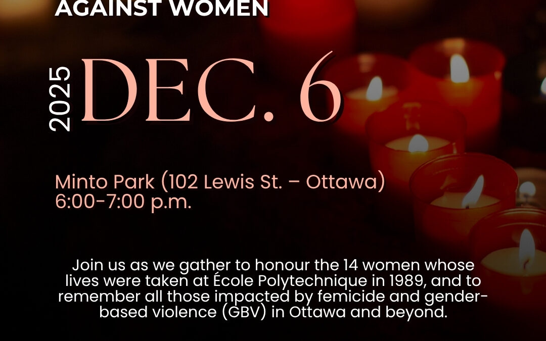 Image features a background with lit candles with words National Day of Remembrance and Action on Violence Against Women Dec 6