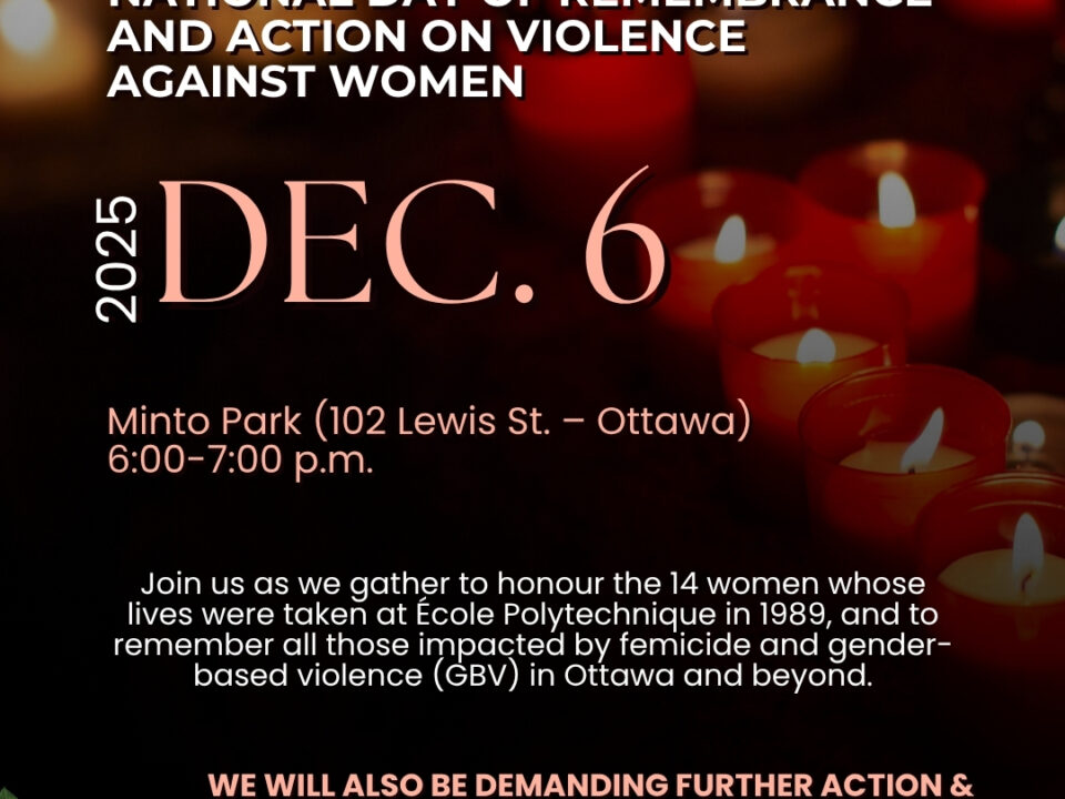 Image features a background with lit candles with words National Day of Remembrance and Action on Violence Against Women Dec 6