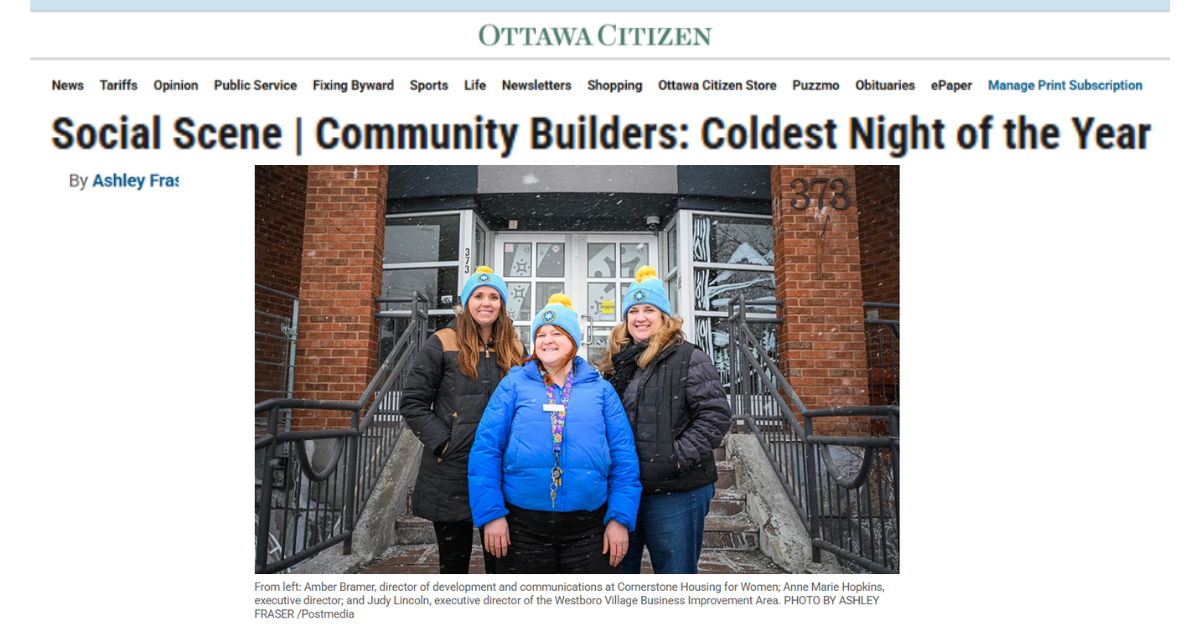 Cornerstone Featured in the Ottawa Citizen Ahead of Coldest Night of the Year (Westboro)