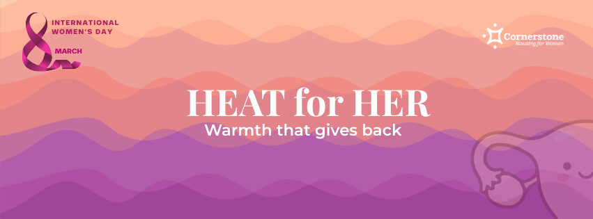 Photo with heat waves background in peach and purple with heat for her text warmth that gives back