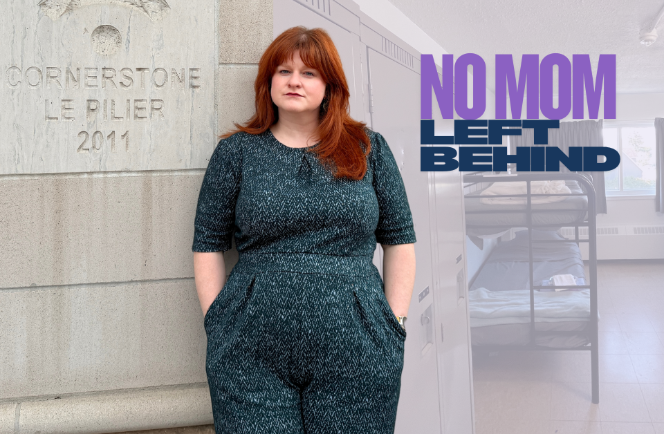 No Mum Left Behind for Mother's Day photo of white woman lenaing gaianst the wall